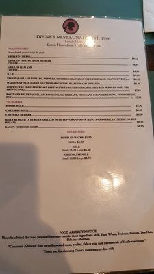 Menu photo 1 Diane's Colchester, CT
