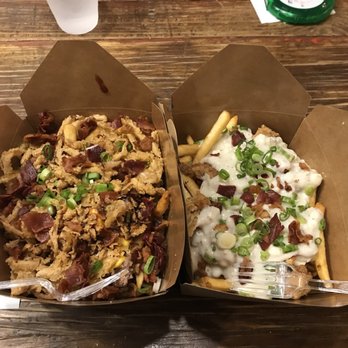 The Kroft - Left is BBQ cheese burger. On the right is chicken Country Fried Chicken Poutine. - Sandwiches Near Me - Anaheim, California The Kroft - Left is BBQ cheese burger. On the right is chicken Country Fried Chicken Poutine. - Sandwiches Near Me - Anaheim, California