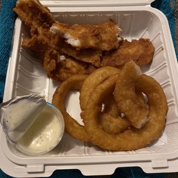 Sunrise Pizzeria - 2 piece fried flounder with onion rings - Pizza Near Me - Chesapeake, Virginia Sunrise Pizzeria - 2 piece fried flounder with onion rings - Pizza Near Me - Chesapeake, Virginia