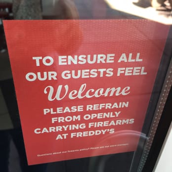 Freddy's - Someone complained three months ago about someone open carrying in the dining area. Look, you can only do so much, and this IS Arizona ;-) - Ice Cream & Frozen Yogurt Near Me - Tucson, Arizona Freddy's - Someone complained three months ago about someone open carrying in the dining area. Look, you can only do so much, and this IS Arizona ;-) - Ice Cream & Frozen Yogurt Near Me - Tucson, Arizona