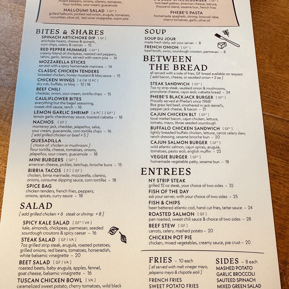 Phebe's - Menu - American Near Me - New York, New York Phebe's - Menu - American Near Me - New York, New York