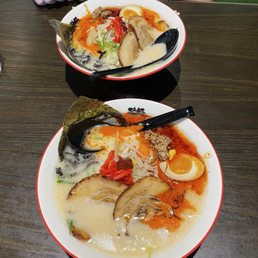 Tonkotsu and mega pork ramen Tonkotsu and mega pork ramen
