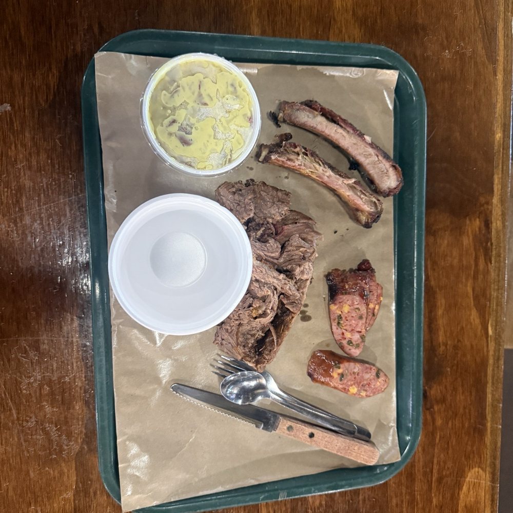 Hard Eight BBQ - Jalapeño cheddar sausage, ribs, brisket, potato salad - Barbeque Near Me - Roanoke, Texas Hard Eight BBQ - Jalapeño cheddar sausage, ribs, brisket, potato salad - Barbeque Near Me - Roanoke, Texas