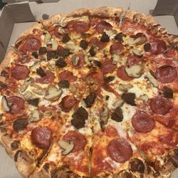 Fat Boy's Pizza - Large Pepperoni, mushroom & meatball.