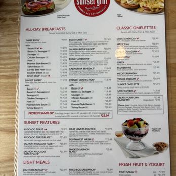Sunset Grill - Breakfast and Lunch menu front page. - Breakfast & Brunch Near Me - Las Vegas, Nevada