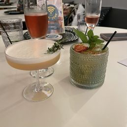 Spirit-less cocktails. Passion fruit cocktail left and cucumber margarita right.
