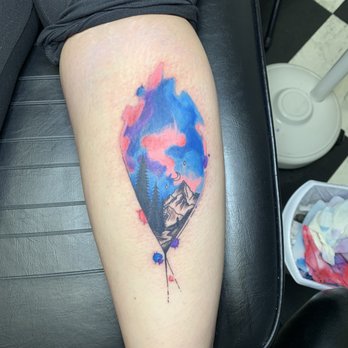 Crystal Moon Ink - Colorful mountain scenery tattoo - Tattoo Near Me - Norfolk, Nebraska