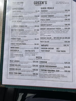 Menu photo 1 Green's Barbecue Bar Nestor Falls, ON