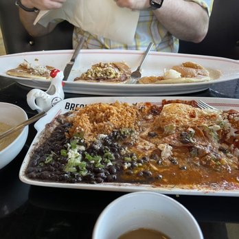 Breakfast Republic - Chilaquiles and pancakes with grits - Breakfast & Brunch Near Me - Palm Desert, California
