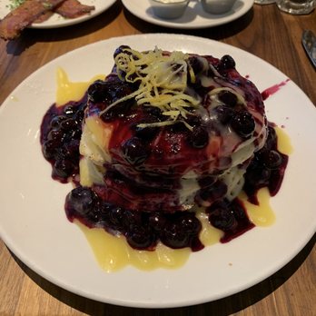 Plums Cafe - Blueberry pancakes with lemon curd - Breakfast & Brunch Near Me - Costa Mesa, California