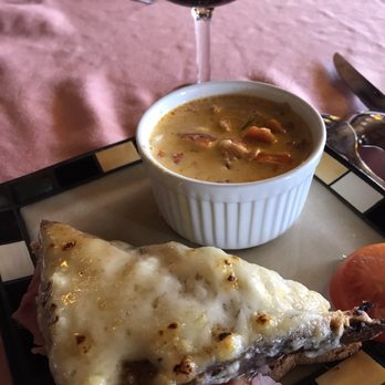 Jean-Pierre Bakery - Croque Monsieur, Crab/Lobster Bisque, and a glass of French Bordeaux. Perfect lunch! - Bakeries Near Me - Durango, Colorado Jean-Pierre Bakery - Croque Monsieur, Crab/Lobster Bisque, and a glass of French Bordeaux. Perfect lunch! - Bakeries Near Me - Durango, Colorado