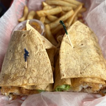The Old Salty Dog - Firecracker Wrap with Fried Grouper and fries - Seafood Near Me - Sarasota, Florida The Old Salty Dog - Firecracker Wrap with Fried Grouper and fries - Seafood Near Me - Sarasota, Florida