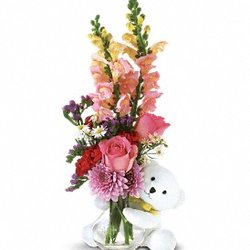 Flower Basket - Send Teleflora's adorable little bear with enchanting flowers, and someone special will think you're just as sweet as can be.