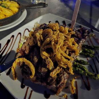 The Fifth - Steak, mashed potato, asparagus, and fried onion - Cocktail Bars Near Me - Anaheim, California The Fifth - Steak, mashed potato, asparagus, and fried onion - Cocktail Bars Near Me - Anaheim, California