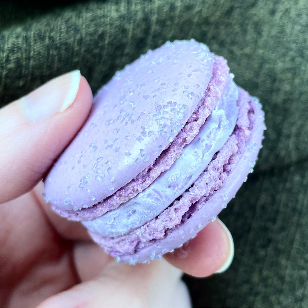 The Humble Bee Shoppe - Beeeeutiful macaroon! Shimmery goodness (lavender flavor) - Desserts Near Me - Winston-Salem, North Carolina