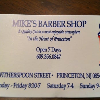Mike's Barber Shop - Business card with new phone number and hours - Barbers Near Me - Princeton, New Jersey