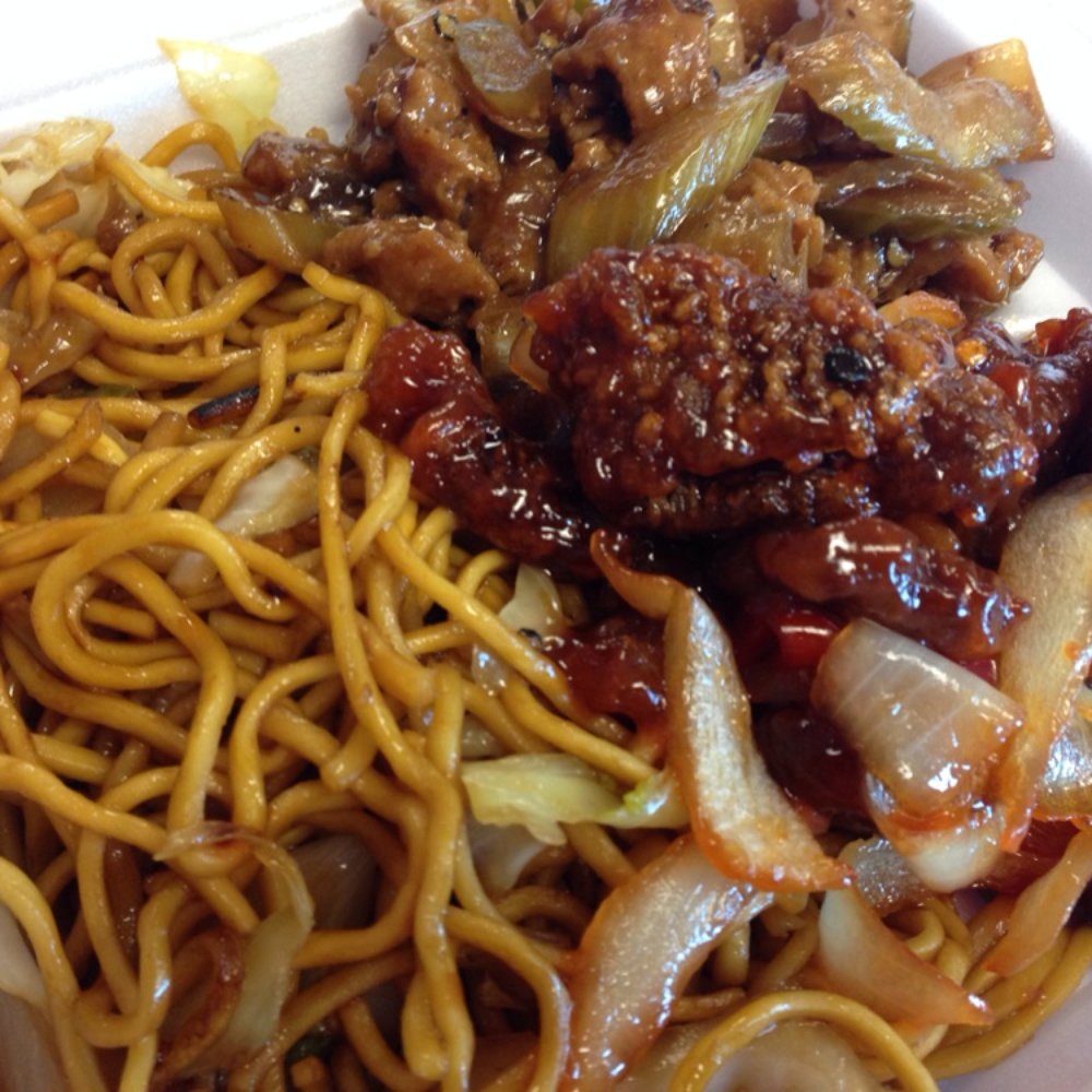 Panda Express - Two item combo of Black Pepper Chicken (top) and Beijing Beef with noodles - Fast Food Near Me - Denver, Colorado Panda Express - Two item combo of Black Pepper Chicken (top) and Beijing Beef with noodles - Fast Food Near Me - Denver, Colorado