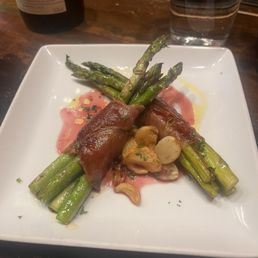 Asparagus wrapped in Jamo Serrano and roasted garlic.