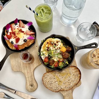Bluestone Lane - Lemon Ricotta Pancakes & Green Baked Eggs - Coffee & Tea Near Me - Orange, California Bluestone Lane - Lemon Ricotta Pancakes & Green Baked Eggs - Coffee & Tea Near Me - Orange, California