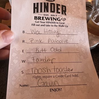 H.H. Hinder Brewing Co - Flight beers we ordered - Breweries Near Me - Waupaca, Wisconsin H.H. Hinder Brewing Co - Flight beers we ordered - Breweries Near Me - Waupaca, Wisconsin