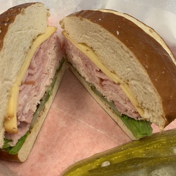 Vivola Express - Pretzel roll with turkey, ham, smoked Gouda, spicy mustard, lettuce, pickle. - Delis Near Me - Saint Louis, Missouri Vivola Express - Pretzel roll with turkey, ham, smoked Gouda, spicy mustard, lettuce, pickle. - Delis Near Me - Saint Louis, Missouri