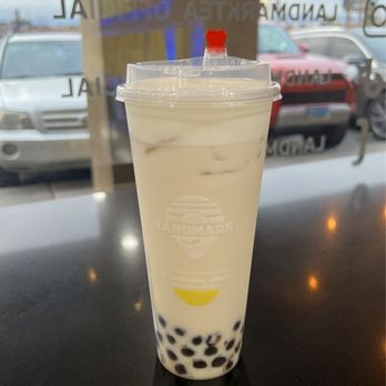 Landmark Tea - Genmaicha Teapresso Milk Tea with cheese cream, tapioca boba, almond milk, 25% sweet, less ice - Tea Rooms Near Me - Las Vegas, Nevada Landmark Tea - Genmaicha Teapresso Milk Tea with cheese cream, tapioca boba, almond milk, 25% sweet, less ice - Tea Rooms Near Me - Las Vegas, Nevada