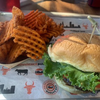 Providence Burger Bar - Build your own ... Bacon cheeseburger w sweet potato waffle fries - Burgers Near Me - Providence, Rhode Island