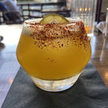 The Olive Restobar - Spicy mango margarita- $6 on happy hour! Not too spicy and just the right amount of sweet, so yummy!! - Mediterranean Near Me - Downey, California