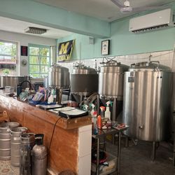 Punta Sur Cerveceria - Brewing equipment and the Michigan flag