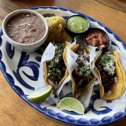 Ribeye Street Tacos, rice and refried beans - delicious Ribeye Street Tacos, rice and refried beans - delicious