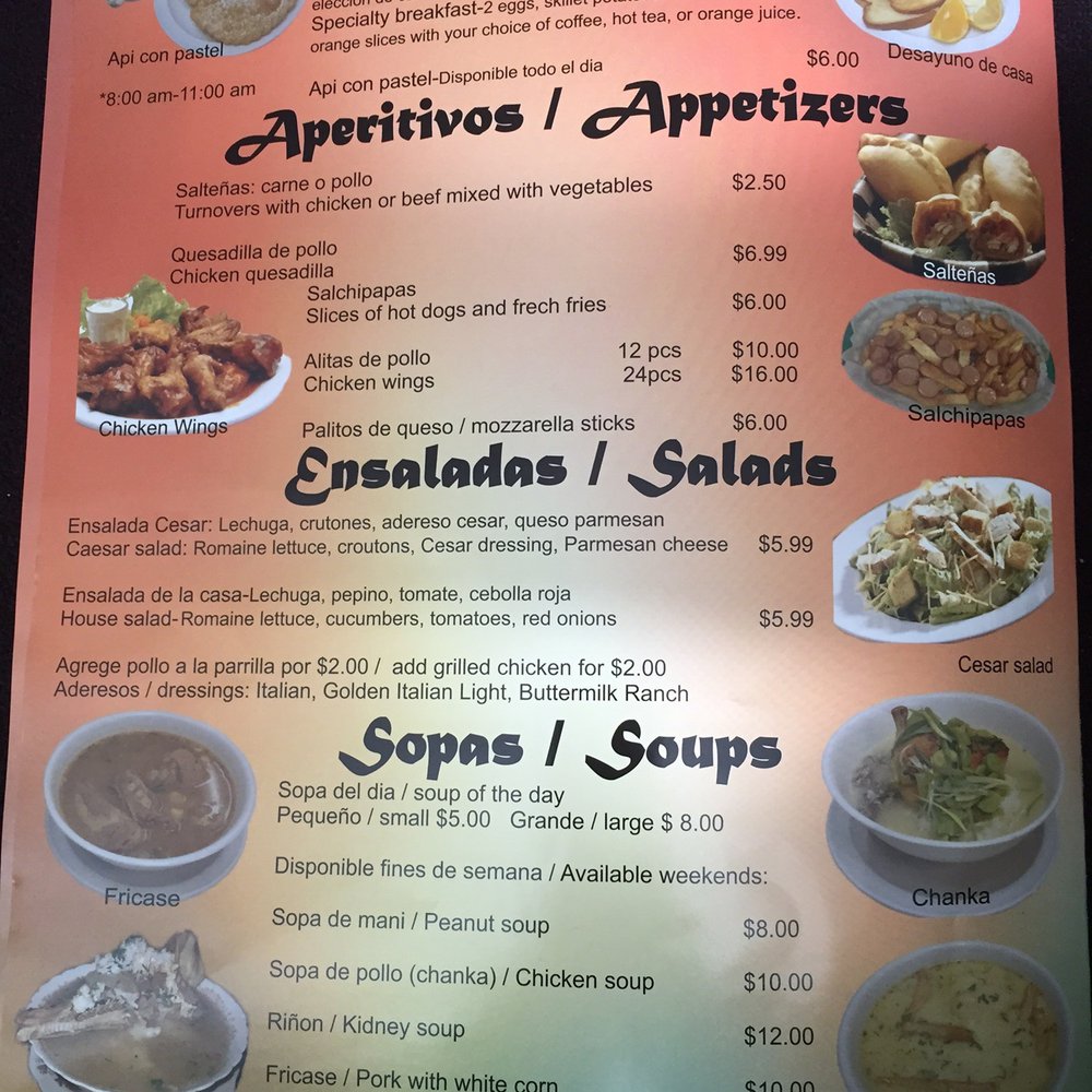 El Sabor Boliviano - Paper menu second page - Latin American Near Me - Springfield, Virginia El Sabor Boliviano - Paper menu second page - Latin American Near Me - Springfield, Virginia