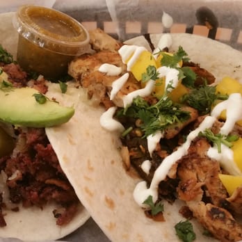 Torchy's Tacos - Beef Brisket on the left, Jamaican Jerk Chicken on the right.  Damn good! - Tex-Mex Near Me - Denver, Colorado