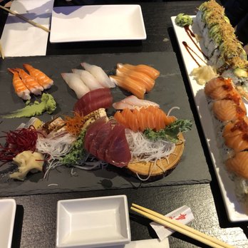 MiKi Sushi - Sushi, sashimi, and roll platter - rolls included are the red dragon and green dragon roll - Sushi Bars Near Me - Markham, Ontario