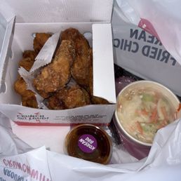 Crunchy chicken & plain chicken with side of Cole slaw. Crunchy chicken & plain chicken with side of Cole slaw.
