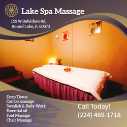 Lake Spa Massage - Our traditional full body massage in Round Lake, IL
includes a combination of different massage therapies like
Swedish Mass...