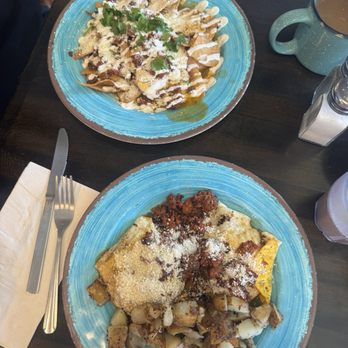 Atticus Cafe - Chilaquiles verde and Dickens Benedict with chorizo - Breakfast & Brunch Near Me - Anaheim, California Atticus Cafe - Chilaquiles verde and Dickens Benedict with chorizo - Breakfast & Brunch Near Me - Anaheim, California