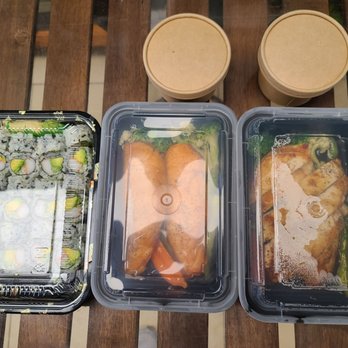 Mito - From Left to Right : California Roll (3 orders), Salmon Teriyaki w/ Brown Rice, Chicken Teriyaki w/ Brown Rice - Japanese Near Me - Bayside, New York