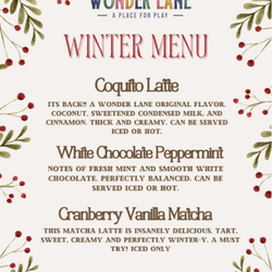 Wonder Lane - Cafe menu!