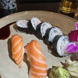 Yellowtail maki roll and salmon nigiri