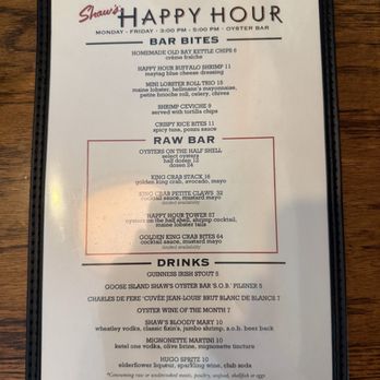 Shaw's Crab House - Happy Hour Menu - Seafood Near Me - Chicago, Illinois Shaw's Crab House - Happy Hour Menu - Seafood Near Me - Chicago, Illinois