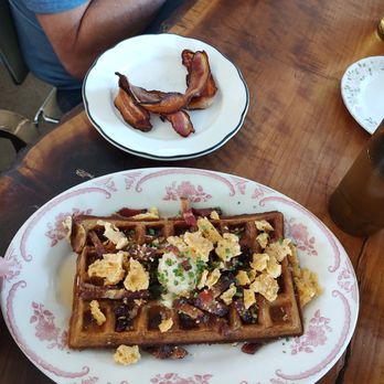 Milktooth - Dutch waffle with side of bacon - Breakfast & Brunch Near Me - Indianapolis, Indiana