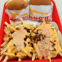 Grilled Cheese burger and animal fries Grilled Cheese burger and animal fries