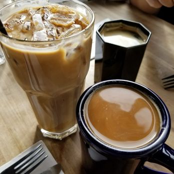 Parlay - Clockwise from left - Iced Latte, drip coffee with shot of espresso, and Americano - New American Near Me - Sunset Park, New York Parlay - Clockwise from left - Iced Latte, drip coffee with shot of espresso, and Americano - New American Near Me - Sunset Park, New York