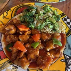 Hope Key - Sweet and Sour Pork over noodles