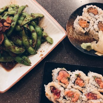 Matsuri - garlic edamame, Spicy Salmon Roll Spicy Ahi Roll - Japanese Near Me - Honolulu, Hawaii