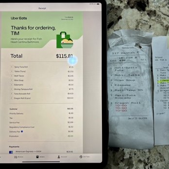 Fish Head Cantina - The order, and the restaurant tickets. - American Near Me - Baltimore, Maryland Fish Head Cantina - The order, and the restaurant tickets. - American Near Me - Baltimore, Maryland