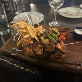 Blue Fig Garden - The "Blue Fig Signature Dish" meat extravaganza with fries - Mediterranean Near Me - Cherry Hill, New Jersey