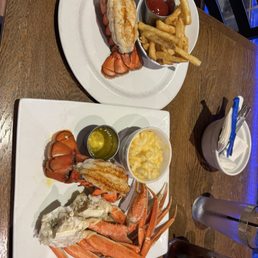 Twin Lobster Tails, Crab, Mac and Cheese, French Fries Twin Lobster Tails, Crab, Mac and Cheese, French Fries