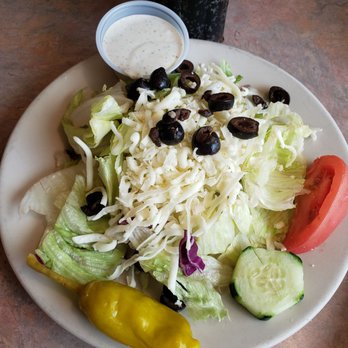 Hubb's Pizzeria - Side salad.  Brown lettuce hiding under the cheese. - Pizza Near Me - Arlington, Washington
