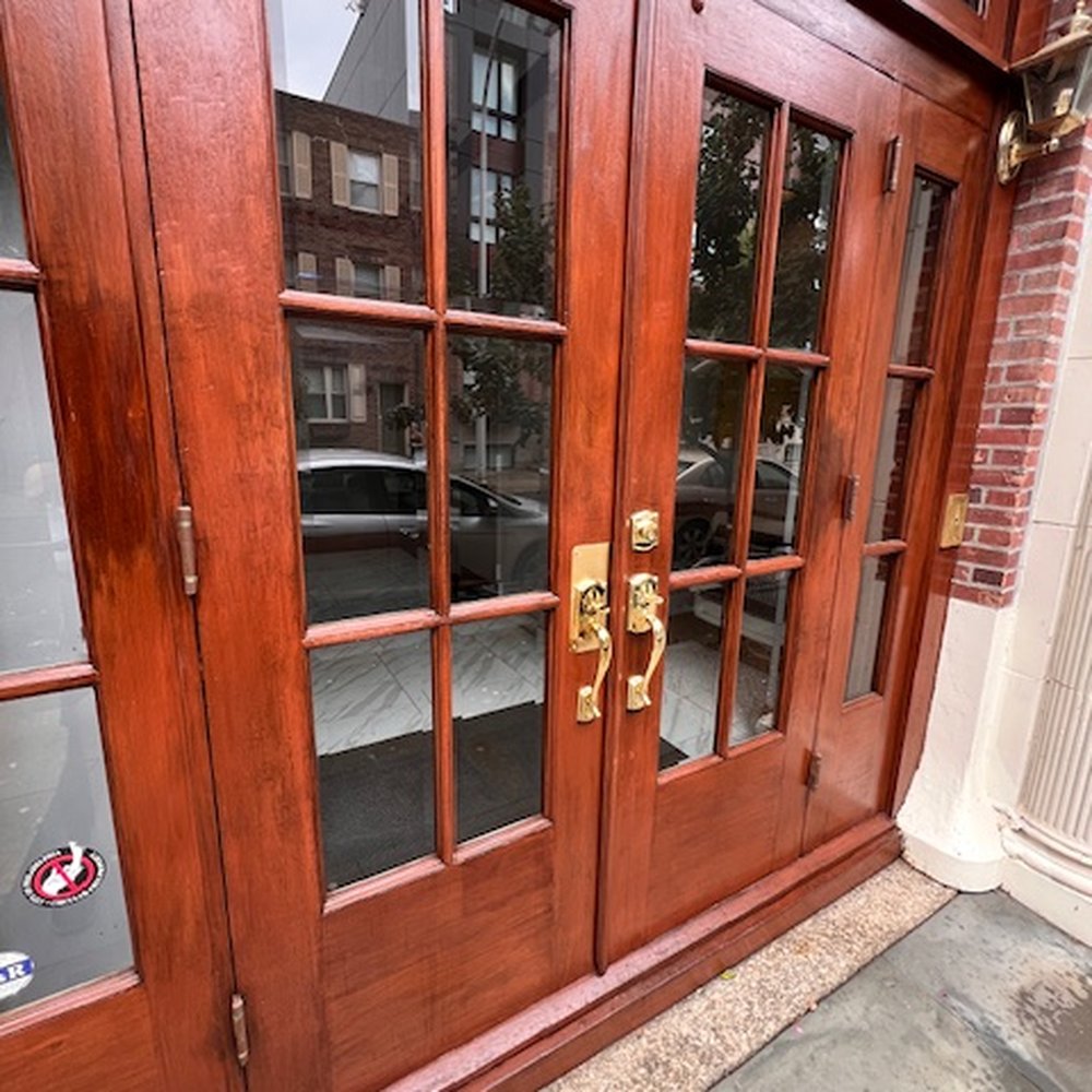 Heiler Painting - Front door refinish. They worked hard to sand down imperfections and rub in the stain. - Painters Near Me - Media, Pennsylvania